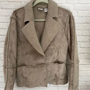 TOGETHER Women’s Jacket Coat Faux Suede Shearling Sherpa Lined Raw Seams M NEW